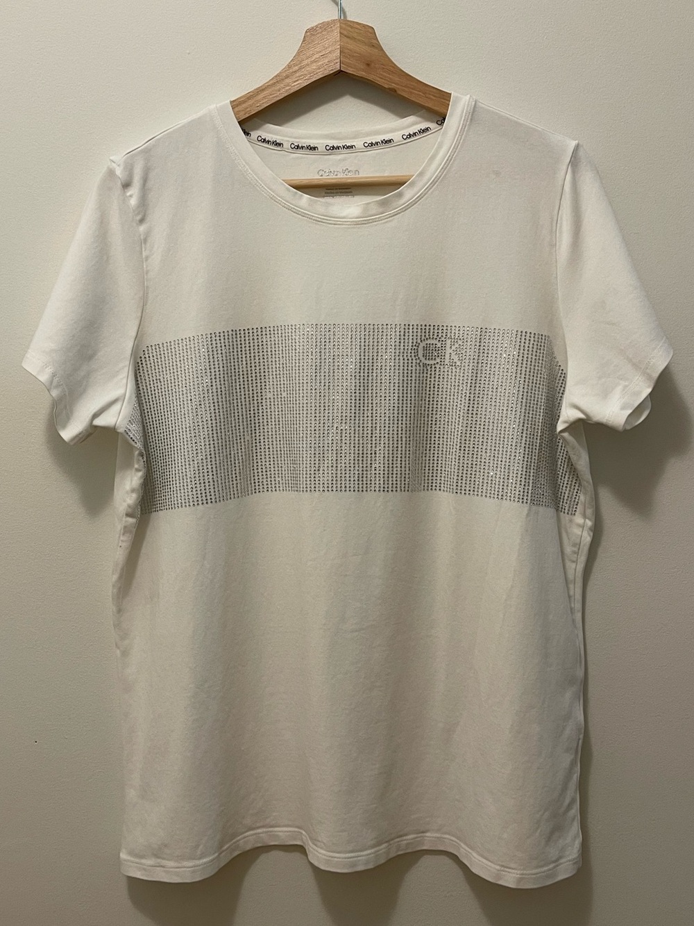 Calvin Klein White Short Sleeve Tee with Subtle Logo Band